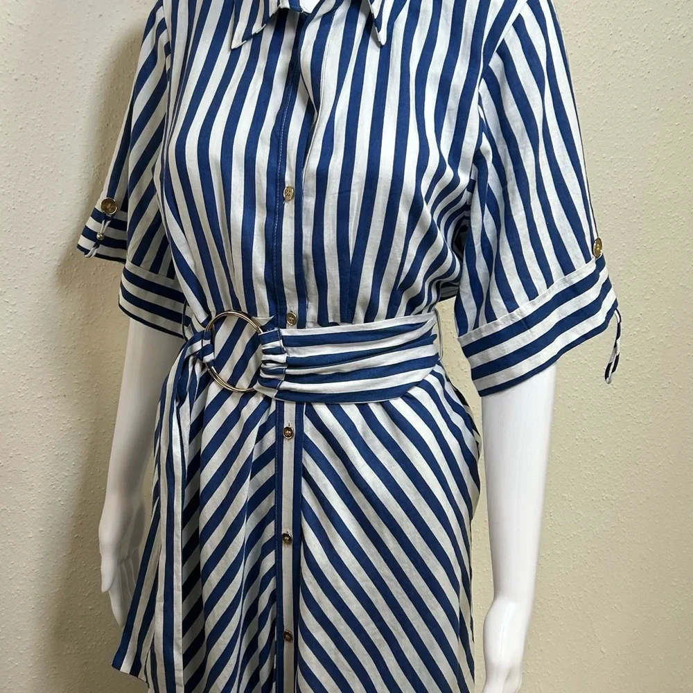 Zara Navy and White Striped Midi Dress - Picture 6 of 9